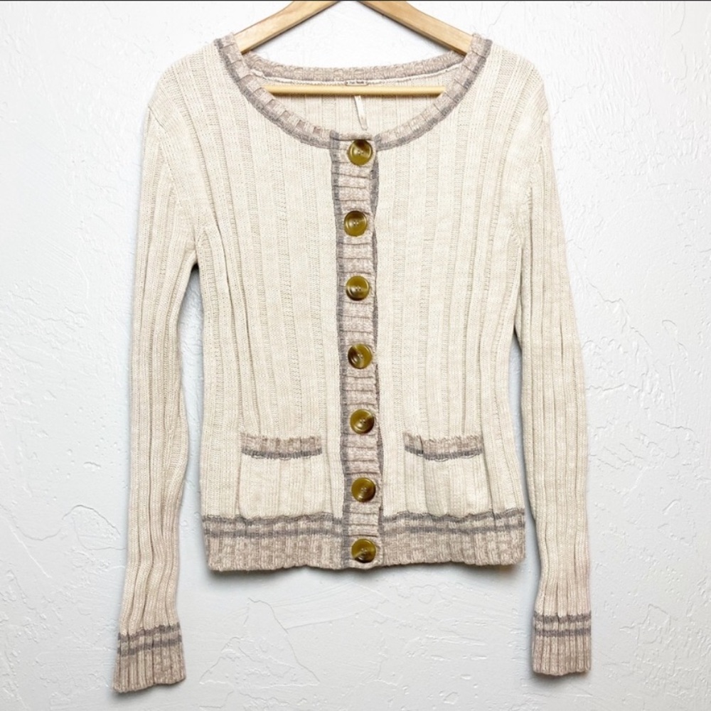 Free people oatmeal ribbed cardigan